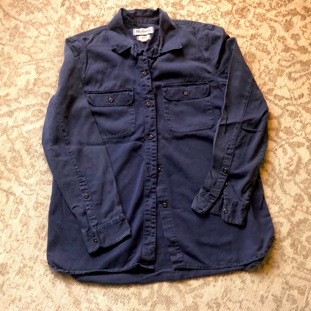 Madewell long sleeve tomboy shirt navy blue color